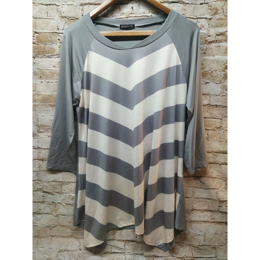 Miholl Women's Blouse Size XL Flare Grey Cream Geometric Long Sleeve Blouse